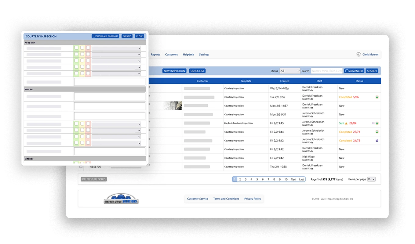 RSS Inspection interface