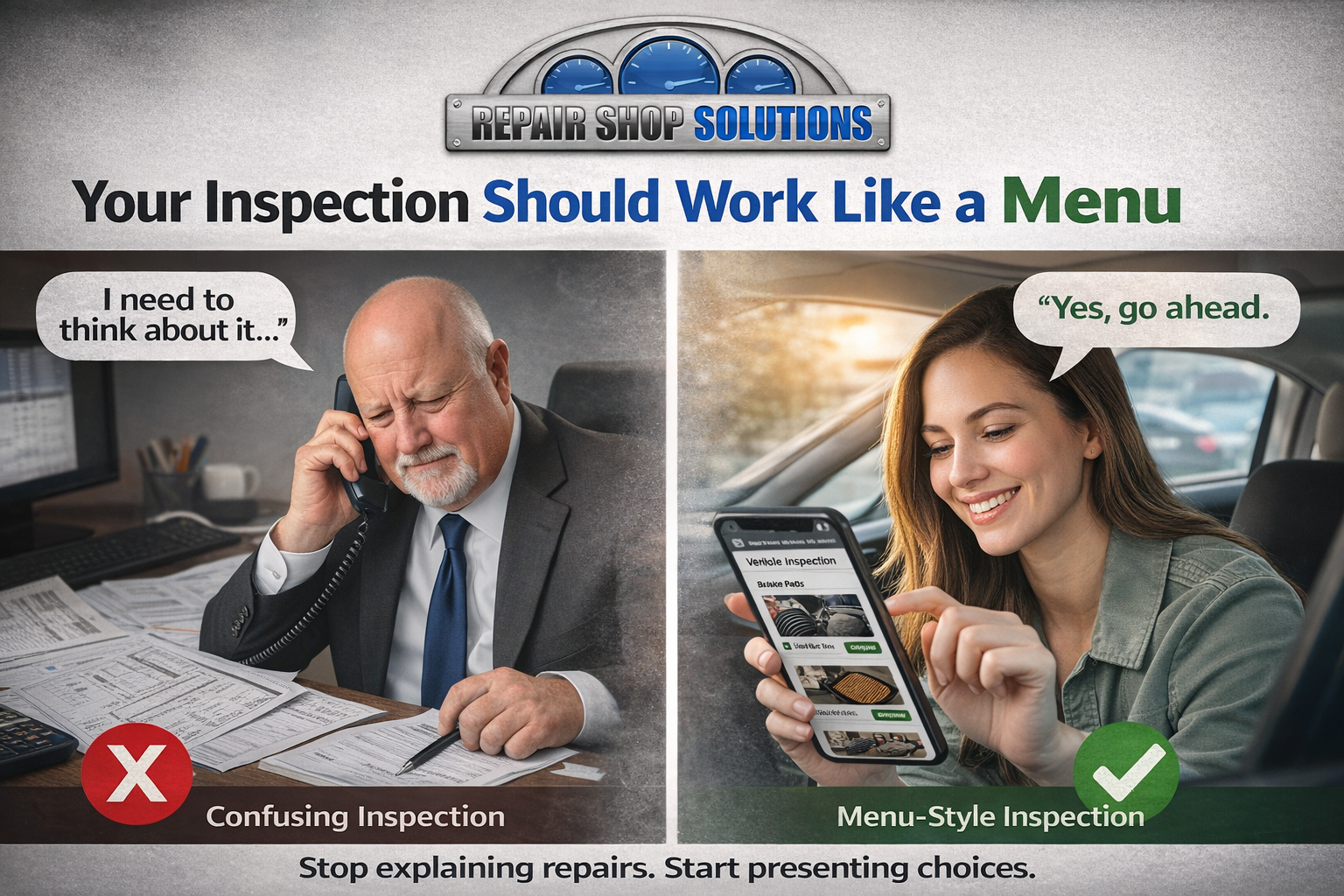 Image showing a frustrated service advisor trying to sell over the phone